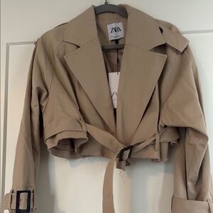 Zara Tan Trench Coat Classic Double-Breasted Design